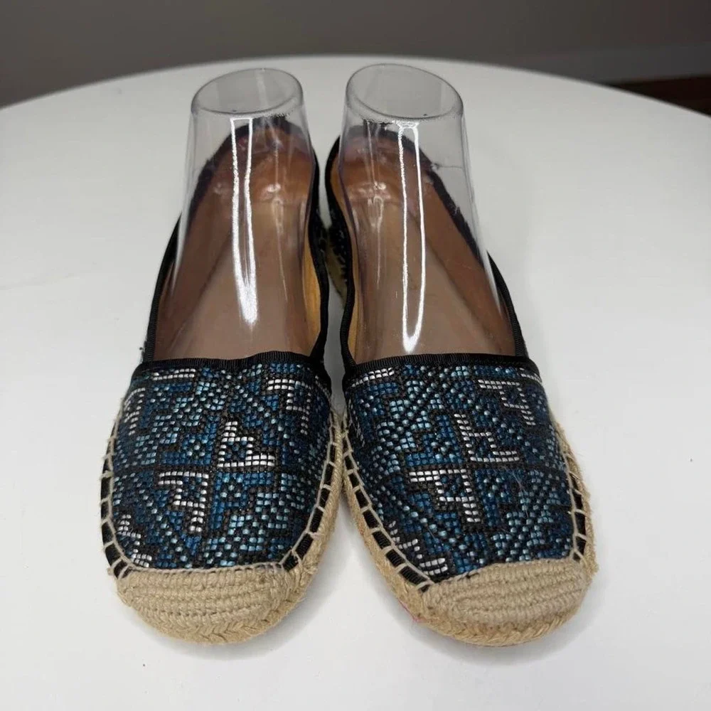 Franco Sarto Blue Woven Espadrille Flats Summer Cruise Coastal Boho Resort
